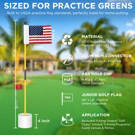 KINGTOP Miniature Golf Flagstick, Practice Putting Green Flags for Yard, Golf Pin Flag Hole Cup Set, Portable 2-Section Design with US Flag, 3ft Pole, 1-Pack