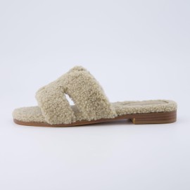 CUSHIONAIRE Women's Visa cozy slide sandal +Memory Foam, Wide Widths Available, Taupe 8.5