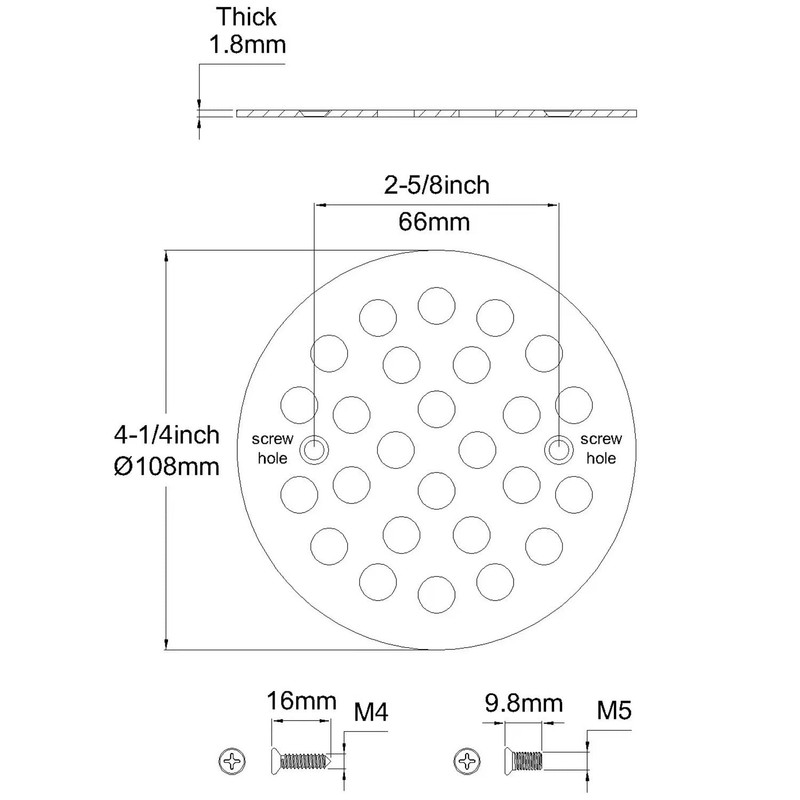 Holge 4-1/4 Inch Screw-in Round Shower Drain Cover Replacement Floor