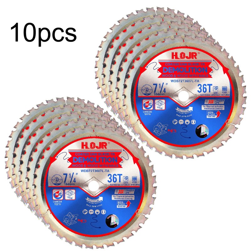 HOJR 10-Pack 7-1/4" 36 Tooth 5/8" Arbor Demolition Circular Saw