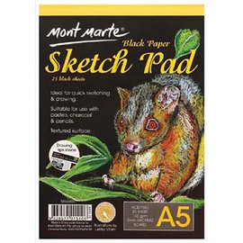 Mont Marte 140gsm Black Paper Sketch 25-Sheets Pad, A5 Size