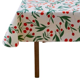 Serafina Home Holiday Christmas Vinyl Tablecloth with Flannel Backing: Tablecloth Reusable (Holly Berries, 60" x 90")