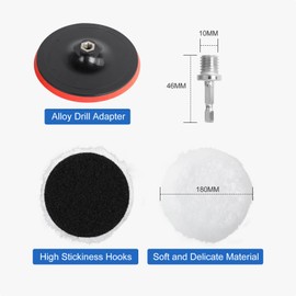 AiQInu 7-Piece Polishing Attachment Cordless Screwdriver Set, 180 mm Polishing Disc, Drill Polishing Pad, Wool Polishing Plate, Car Polishing Hood for Car Polishing Grinding and Waxing, with M14 Drill