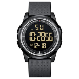 GOLDEN HOUR Ultra-Thin Minimalist Sports Waterproof Digital Watches Men with Wide-Angle Display Rubber Strap Wrist Watch for Men Women in Black