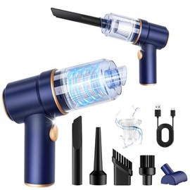 KMM Aspiradora de mano para automóvil, aspiradora de 9000 Pa y plumero de aire, aspiradora de mano de alta potencia de 120 W con luz LED y boquillas m