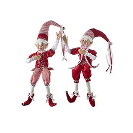 RAZ Imports 2021 Peppermint Parlor 30-inch Posable Elf Figurine, Assortment of 2