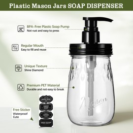Amolliar Plastic Soap Dispenser with Pump Lid, 16 Oz Refillable Bathroom Hand Dish Soap Dispenser Set, Clear Kitchen Liquid Dispenser with Cute Lables for Farmhouse Shower (1 Pack, Black)
