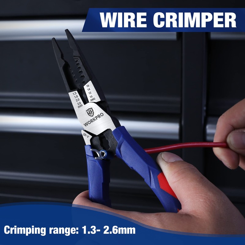 WORKPRO 7-in-1 Needle-Nose Pliers | Wire Stripper/Cutter/Crimper and Spanner |