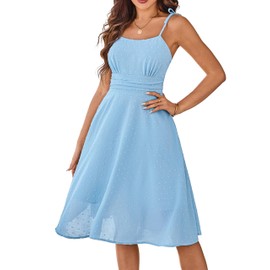 Belle Poque Tea Party Dress for Women Spaghetti Strap Sun Dresses 1950s Vintage Cocktail Dress Light Blue Midi Dress M