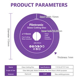 Flintronic Pack of 2 Diamond Cutting Disc, Diameter 115 mm x 15 mm Glass Cutting Disc, 22.23 mm Inner Glass Cutting Disc, Diamond Saw Blade Cut, for Glass, Ceramic, Ceramic Tiles (Purple)