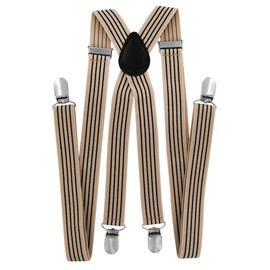 axy High Quality Men's Braces Wide 25 mm with 4 Strong Clips X-Shape and Women (Beige with 4 Black Stripes)