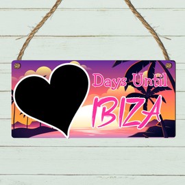 Days Until Ibiza Holiday Countdown Chalkboard Plaque – Vibrant Sunset Design – Countdown Sign for Ibiza Vacation – Ideal for Home Decor, Ibiza Party Prep, and Gift Ideas (Without Pen)