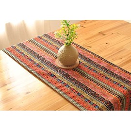 Aothpher Japanese Style Table Runner, Cotton, Red, 11.8 x 70.9 inches (30 x 180 cm), Modern, Multicolored Stripes, Asian Floral Pattern, Tassels, Bed Runner, Classic, Stylish, Living Room, Scandinavian Style, Interior Goods, Bedroom, Embroidery, Easy Car