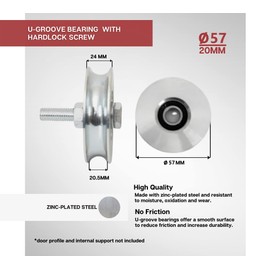 DOJA Industrial Sliding Door Wheel, 1 Piece, 60 mm x 20 mm, Steel, Sliding Gate Roller, Wheels for Sliding Doors, Gate Roller Door, U Groove Ball Bearing Wheels, Gate Castors
