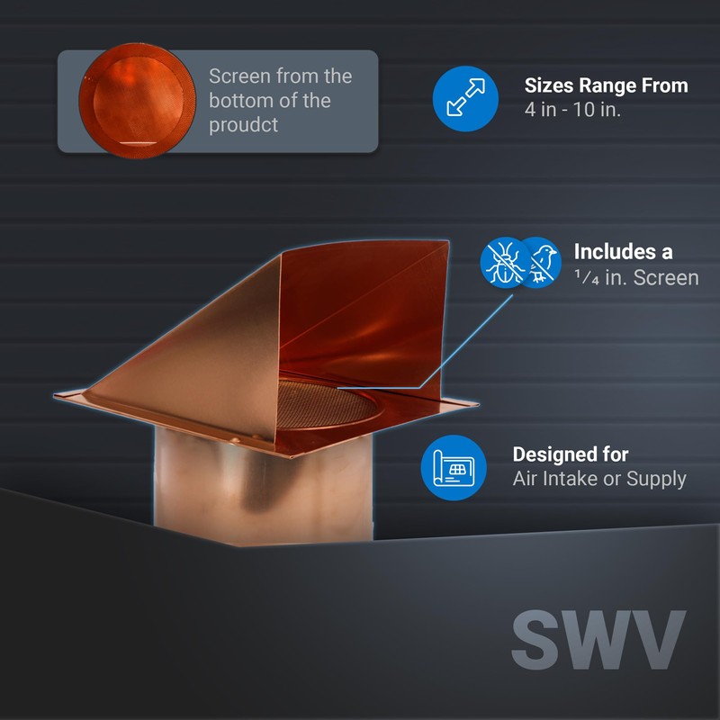 FAMCO Copper Hooded Wall Vent with Screen, Used for Air