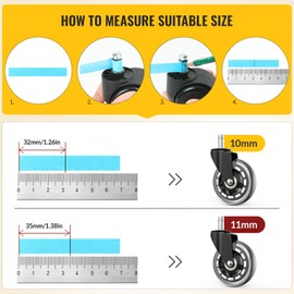 HOLKIE Office Chair Wheels Compatible with 1KEA 10x22mm Transparent ONLY 3 Inch Roller Blade Casters, Computer Gaming Replacement Rubber Wheels-Set of 5 for Hardwood Floors Desk Chair Rolling