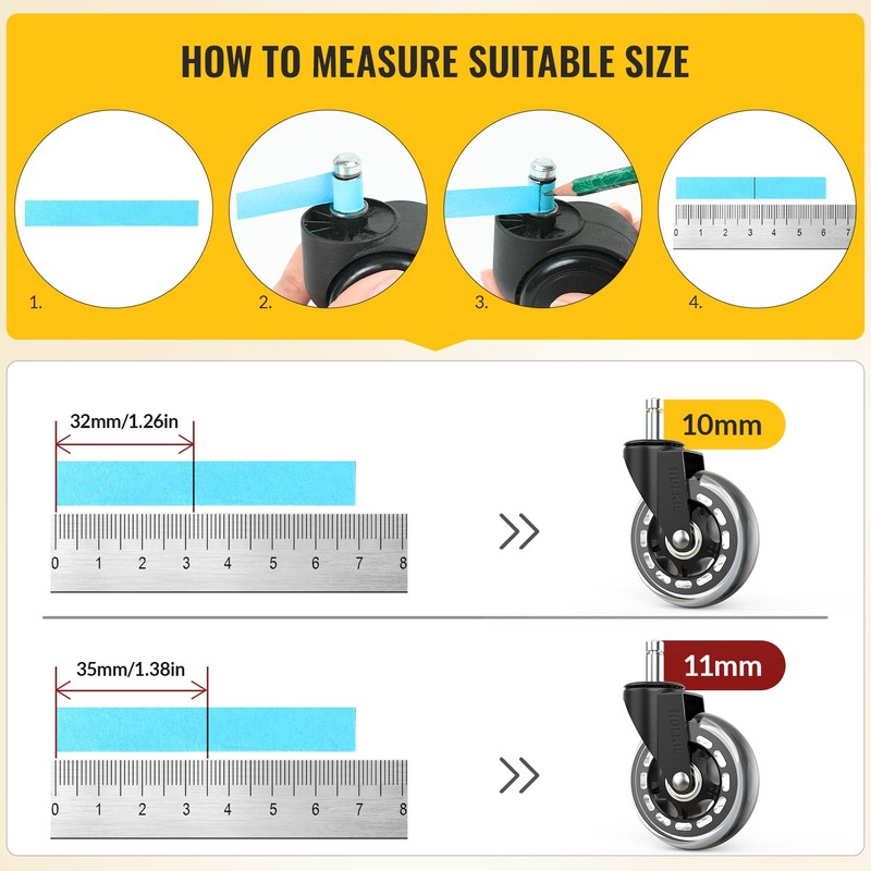HOLKIE Office Chair Wheels Compatible with 1KEA 10x22mm Transparent ONLY
