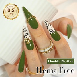 Double Rhythm 0.50 OZ Gel Polish Hema Free Same Color Same Bottle Golden Round Translucent Neutral Natural Milky 15 ML Jelly UV Polish Art DIY at Home (Dark Green-C1306)