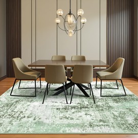 Flagover 5x7 Green Washable Area Rug for Living Room Bedroom, Modern Abstract Non-Slip Rugs, Low Pile Soft Stain Resistant Carpet for Dining Room, Office, Dorm Decor