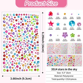 3514pcs Glitter Christmas Gem Stickers Rhinestones for Crafts Self-Adhesive Rhinestone Jewel Bling Stickers Assorted Shapes Multicolor Bling Gems for DIY Decoration Crafts self Adhesive face gems