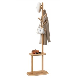 VASAGLE Coat Rack, Free Standing Coat Stand, Hall Coat Tree with 8 Hooks and Storage Shelf, 67.2 Inch Tall, for Coats, Hats, Bags, for Entryway, Hallway, Bedroom, Natural Beige URCR040N02