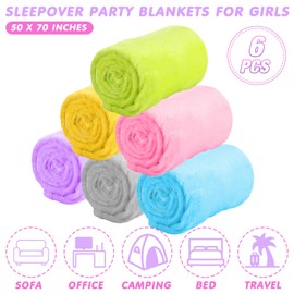 SmoothNovelty 6 Pcs Fleece Blankets for Girls Sleepover Party Soft Fuzzy Throw Blanket Warm Flannel Blanket for Teenager Spa Party Movie Graduation (Candy Color,51 x 71 Inch)