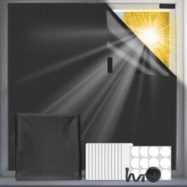 Portable Blackout Blinds, Temporary 100% Blackout Material, Easy to Stick On No Drill Blackout Blinds Curtains for Bedroom, Nursery Room (145 * 300CM - Black PU coating)