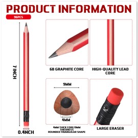 Seajan 96 Pcs 6B Jumbo Pencils, Big, Fat, Thick, Triangular Pencils Refill with Eraser 7 Inch Large Pencil for Kids Beginners Preschoolers Kindergarten School Office Christmas Gifts(Red)