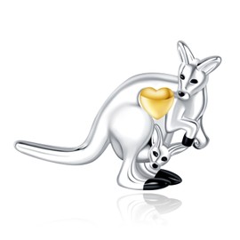 NINGAN Mom Kangaroo Charm 925 Sterling Silver Compatible with Charms Bracelets, Love Golden Heart Beads Mother's Day Birthday Christmas Jewelry Gift for Women