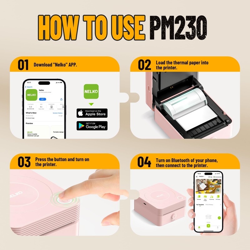 Nelko Sticker Printer, PM230 Print Pod Mini Bluetooth Portabel Sticker