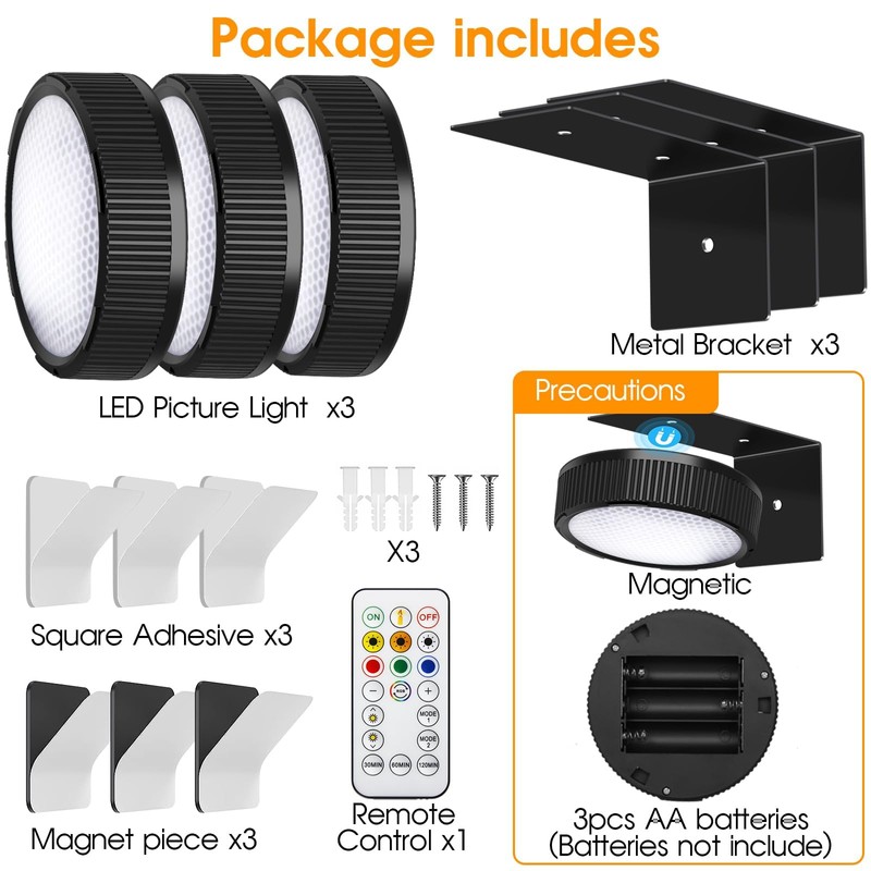SIXDEFLY RGB Magnetic Suction Spotlight - Battery-Powered, Wireless, Remote Control