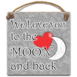 Hanging Wooden Plaque We Love You To The Moon and Back Present for Girlfriend, Wife, Boyfriend, Husband, Mum Dad Gift