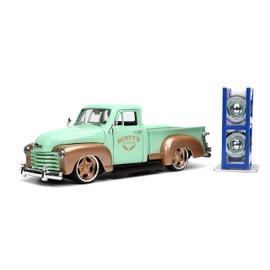 Just Trucks 1:24 1953 Chevy Pickup Rusty's Garage Die-Cast Car & Tire Rack, Toys for Kids and Adults(Light Green)
