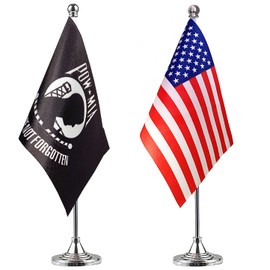 ZXvZYT 2 Pack American US POW MIA flag USA POW MIA table flag,Small Mini United States Military Desk Flags With Stand Base,for Army Party Events Celebration Decorations Supplies