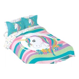 COMPETITON Edredón Unicornio Rosa Individual C/sábanas 6 Pzs. Color Turquesa