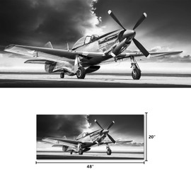 Kalormore Black and White Plane Canvas Wall Art Vintege Aircraft Picture Print Giclee Artwork For Home Decoration