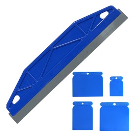 Paint Shield,Paint Cutting in Tools,Paint Edging Tool,with 4Pcs Plastic Scrapers,Skirting Board Painting Guard,Stainless Steel Paint Shield,for Paint Smearing Repairing Cutting Wallpaper (Blue)