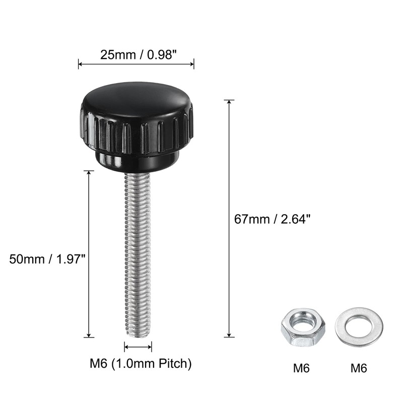 sourcing map 4 Sets Knurled Knobs Thumb Screws with Nuts