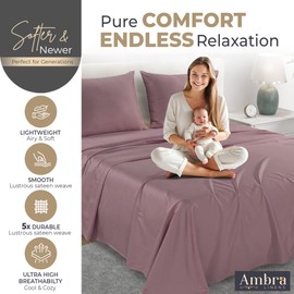 Ambra Linens 100% Organic Cotton Sheets - 4 PC Organic Full XL Size Sheets - Soft, Comfy, Breathable & Cooling - 16” Deep Pockets, Easy-Fit, Extra Soft Full XL Percale Bedding Set - Lavender