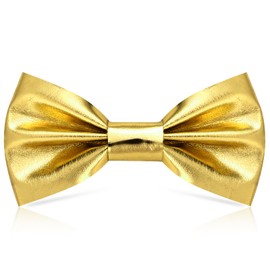 Neptniopllab Gold Glossy Boy's Bow Tie, Metallic Effect Leather Kids Bow Tie,Adjustable Pre-tied Bowtie for 4-12 years Boys Weddings Disco Events