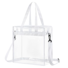 sourcing map Clear Tote Bag, 1Pcs 13" x 6" x 13", PVC Waterproof Closure Crossbody Shoulder Bag with Zipper and Adjustable Strap for Stadium Events, Ball Game, Concert, Beach (White)