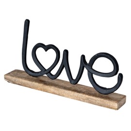 levandeo Stand Lettering Love Height 17 cm Metal Black Wood Decorative Mango Wood Table Decoration Home Decoration