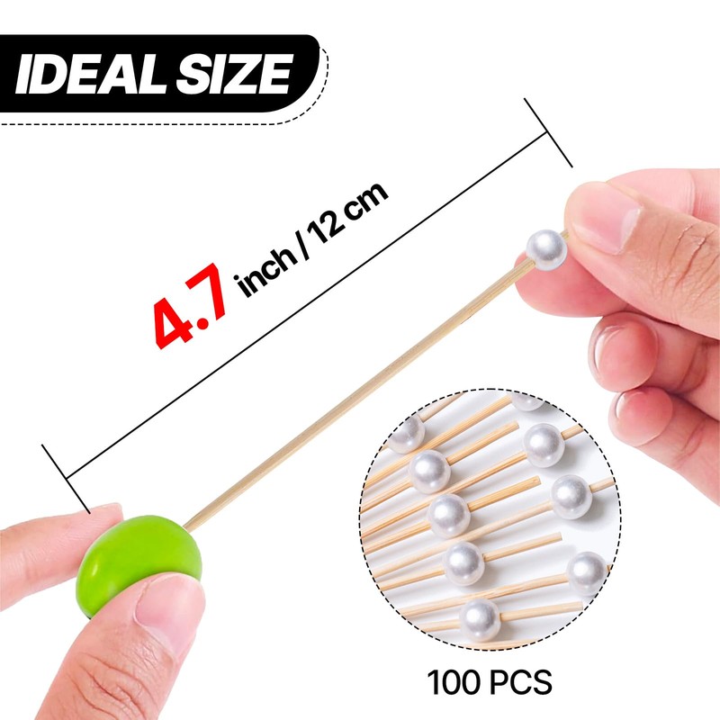 PuTwo Cocktail Picks Handmade Bamboo Toothpicks 4.7” White Pearl in