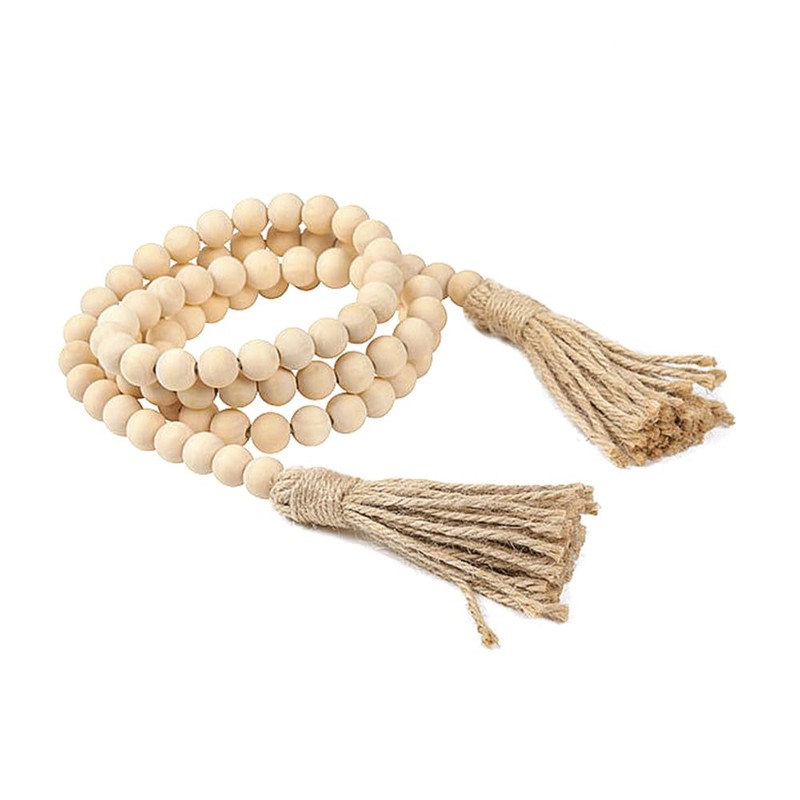 POFET 60inch Wood Bead Garland with Tassels Beads Rustic Country