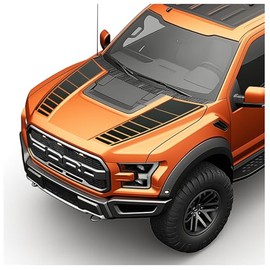 BENINI DESIGN STUDIO Hood Blackout Racing Stripes Vinyl Decal Sticker Kit- Compatible with Ford F150 Raptor 2014-2020 (Style 4, Matte Black)