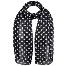 Basic Sense Retro 12mm Polka Dot Chiffon Scarf, Black