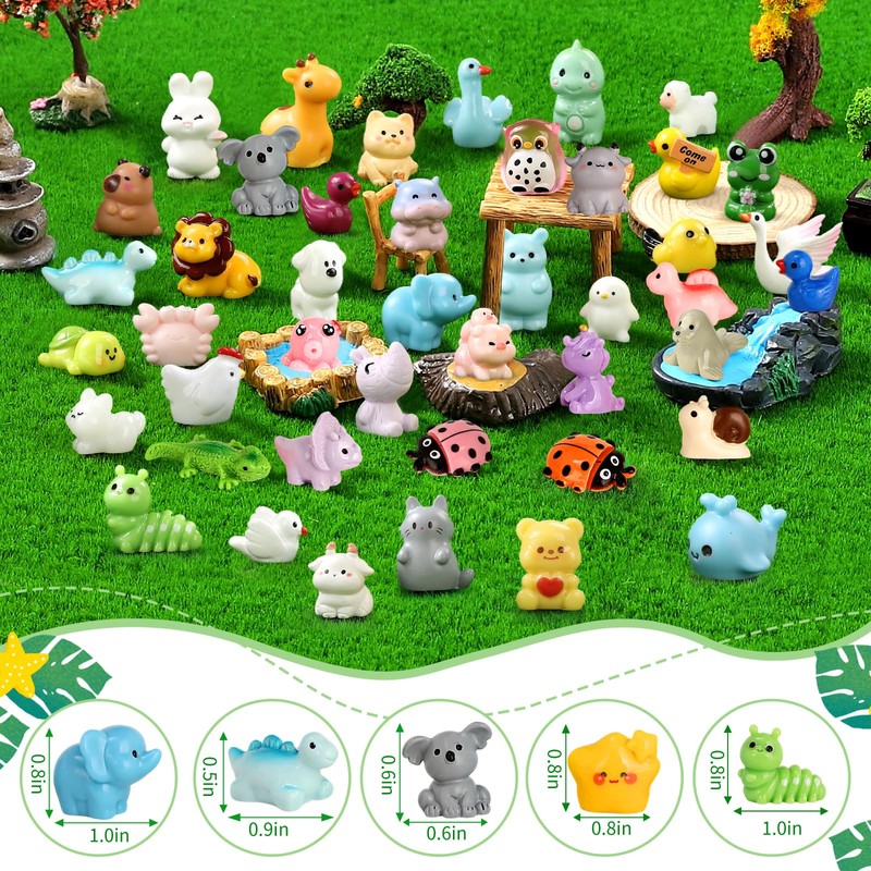 EKisemio 70 Pcs Mini Resin Animals,60 Styles Tiny Animal Figurines