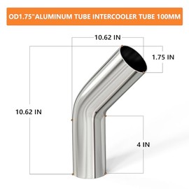 GASHER GASHER 2PCS Intercooler Pipe Aluminum 45 Degree Elbow Alloy Tube 1.75"OD, Leg Length 4" (100mm), For Intake And Cooling Systems