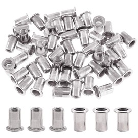 Glarks 50Pcs 1/4''-20UNC 304 Stainless Steel Rivet Nuts Flat Head Threaded Insert Nutserts Rivnuts Set