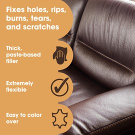 Furniture Clinic Leather Repair Filler (Black) - Professional Leather Filler Compound for Restoring Holes, Scuffs, Scratches, Cracks, and Tears in Furniture, Car Seats, Sofas & More - 50ml